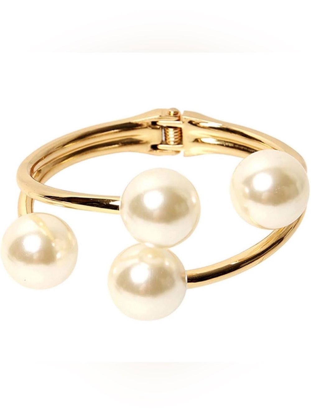 𝗡𝗪𝗢𝗧: Gold Pearl Accent Hinged Bangle Bracelet